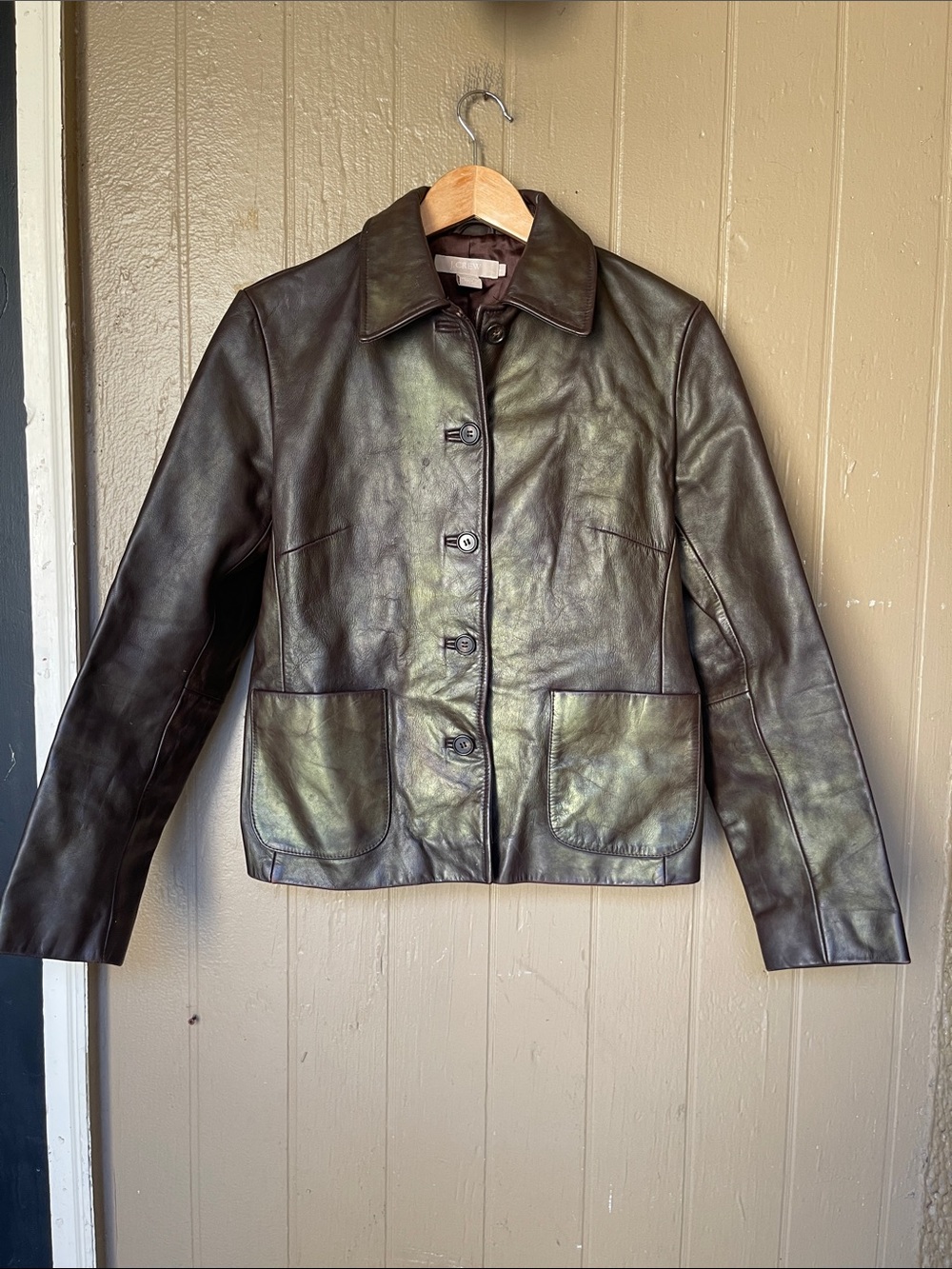 J Crew Vintage Y2K Heavy Leather Button-Front Jacket  in Brown Size S